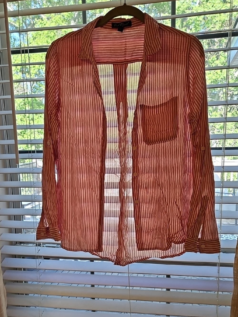 3/$10 Velvet Heart Classic Red and White Striped Button-Up